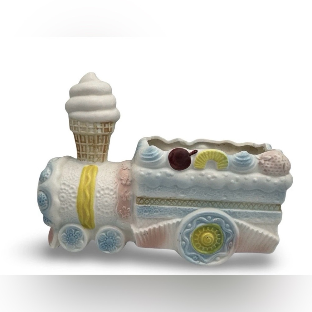 Vintage Napco Ceramic Train Planter Ice Cream Cone Figurine pastel